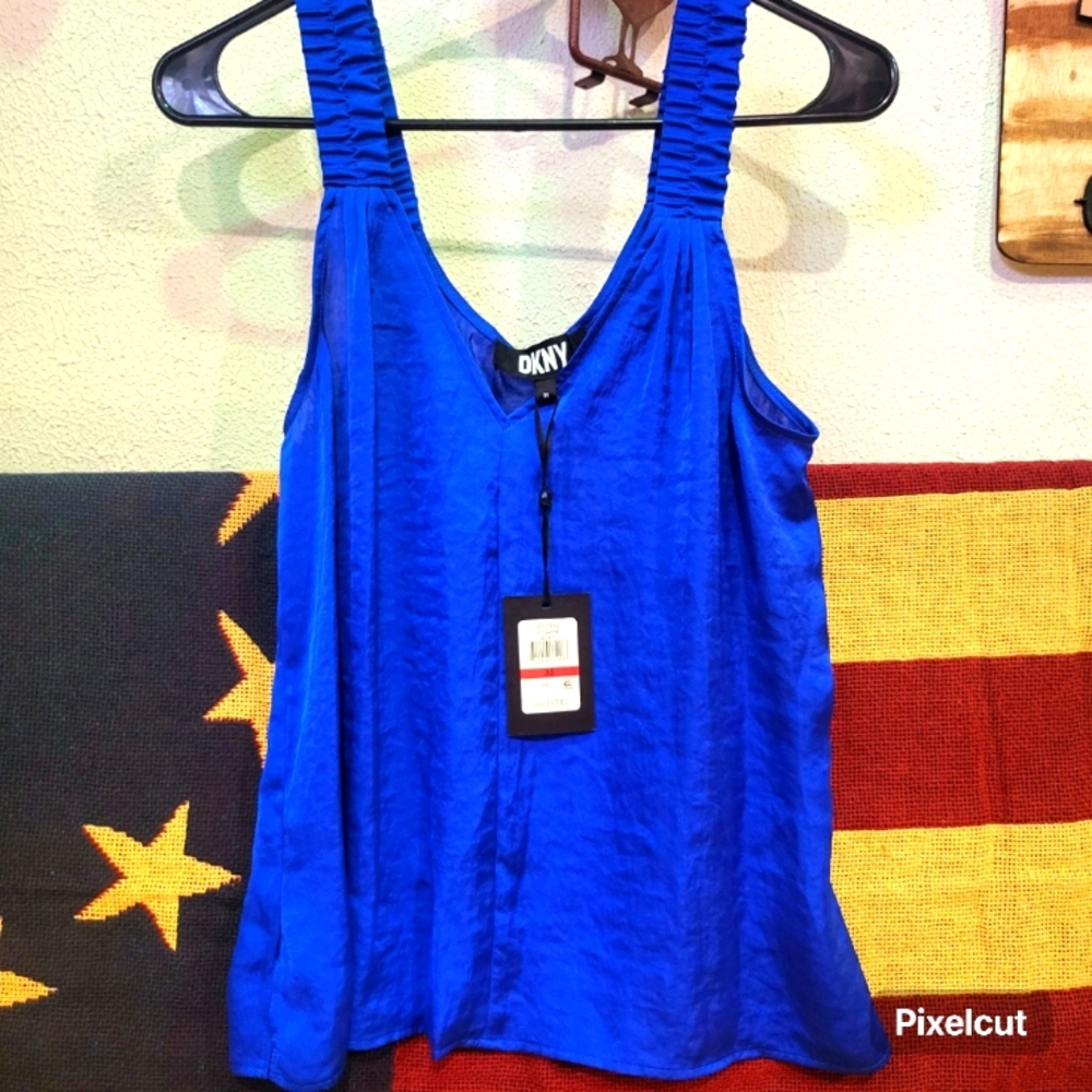 DKNY S xs royal blue silk blouse NWT